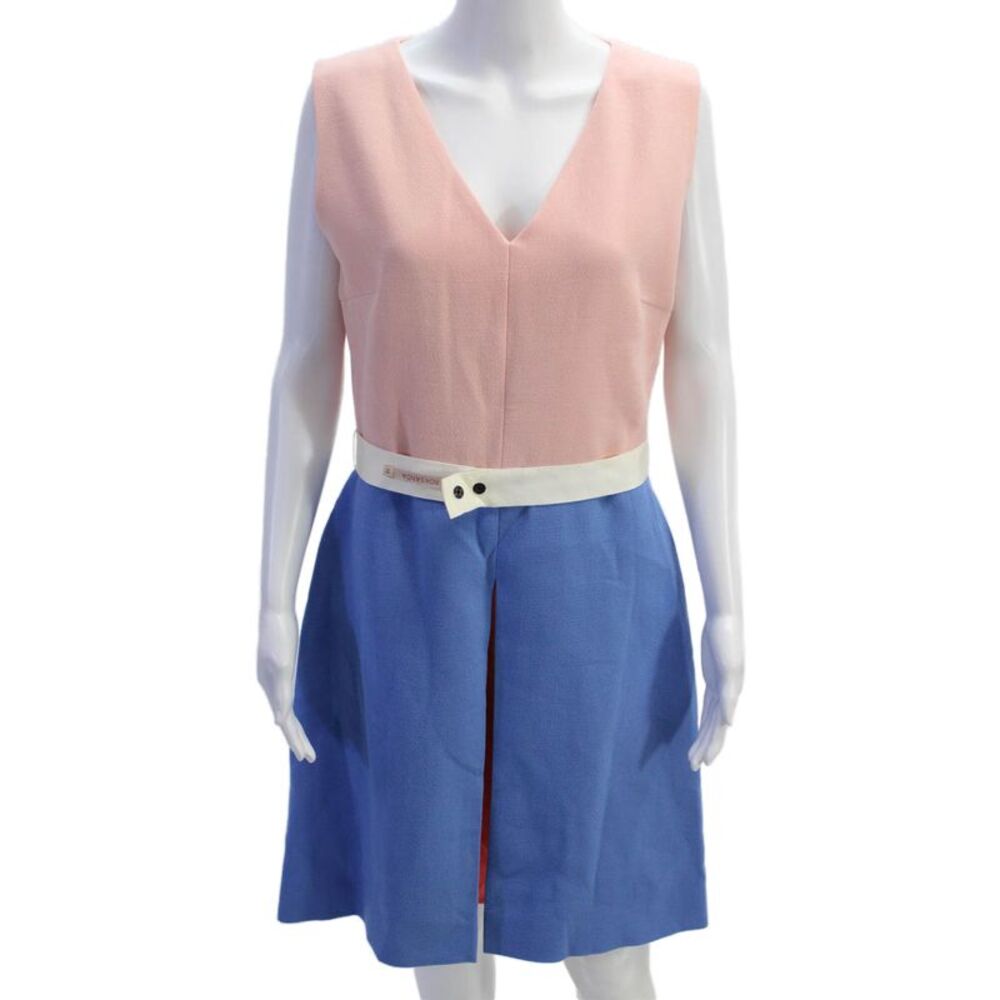 Roksanda Womens Color Block V-Neck Zip Back Fit & Flare Dress Pink Blue Size 14